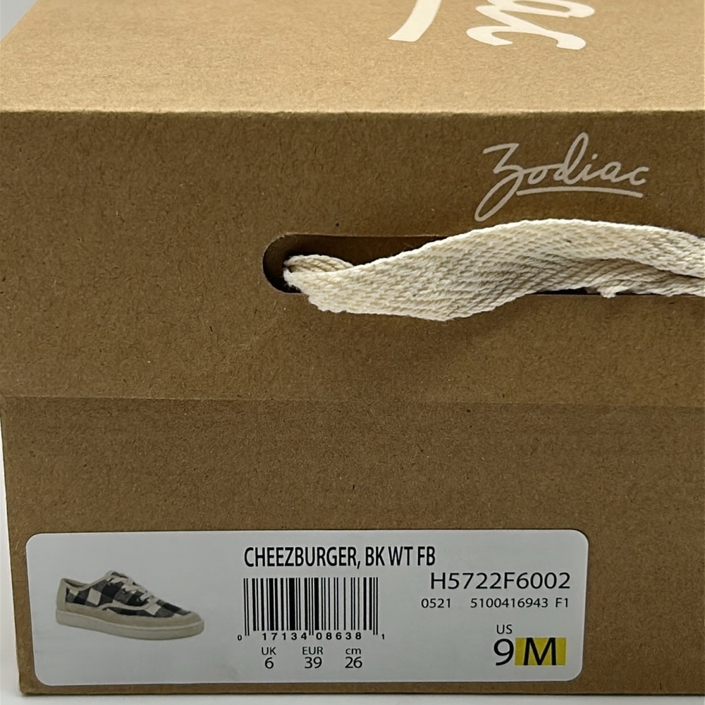 Zodiac Cheezburger Plaid Lace-Up Sneakers Women’s Size 9M Black White Tan NIB - Picture 10 of 11